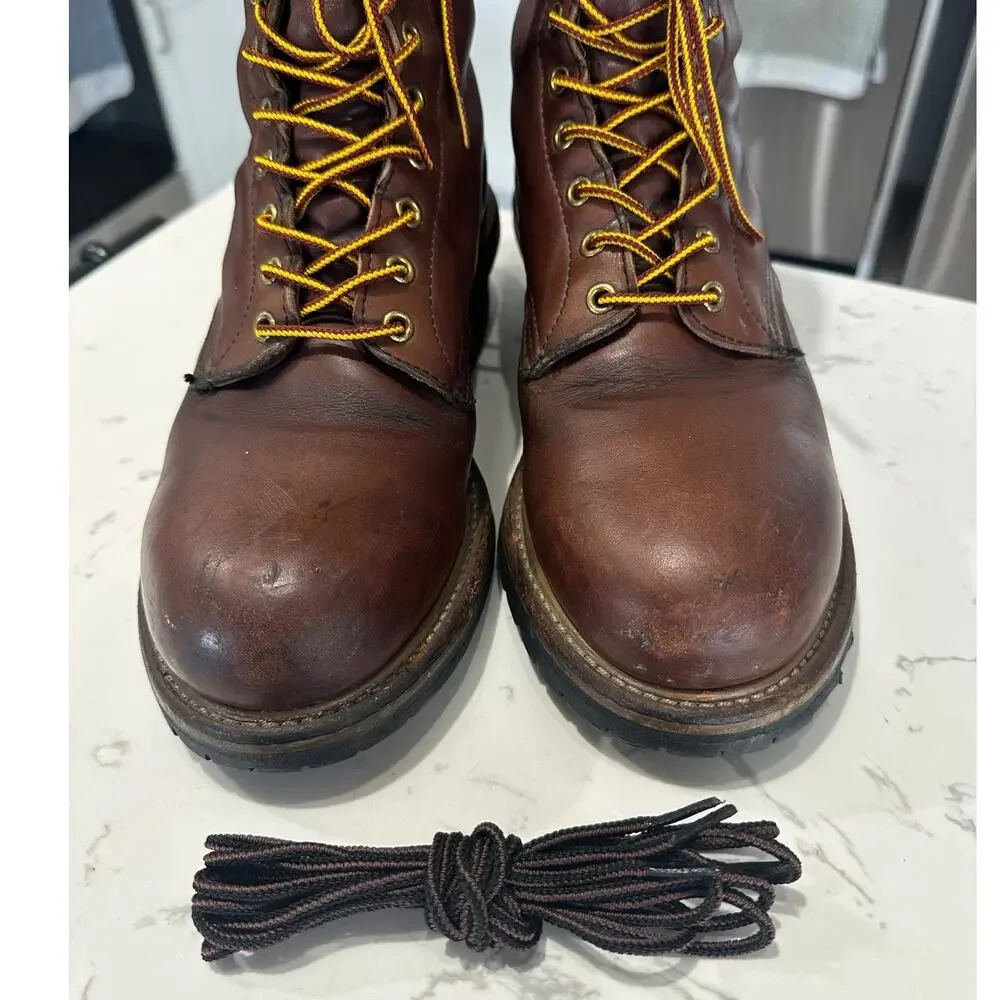 Vintage Red Wing USA Leather Logger Work Boots ANSI PT91 Lug Sole Mens 8.5 D